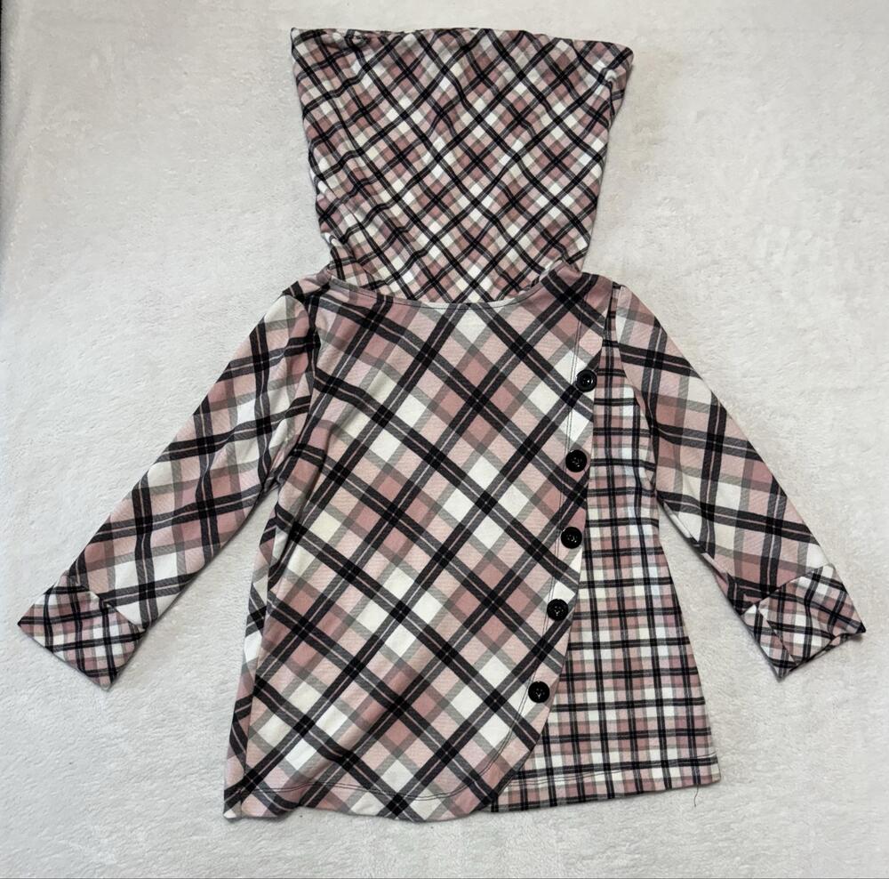 Robert Louis Blouse Womens PS Petite Pink Plaid Cowl Neck Long Sleeve Tunic Top